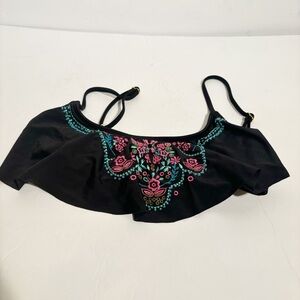 Hobie Womens Bikini Top‎ Garden Embroidery Over the Shoulder Hanky Swim Top Sz S